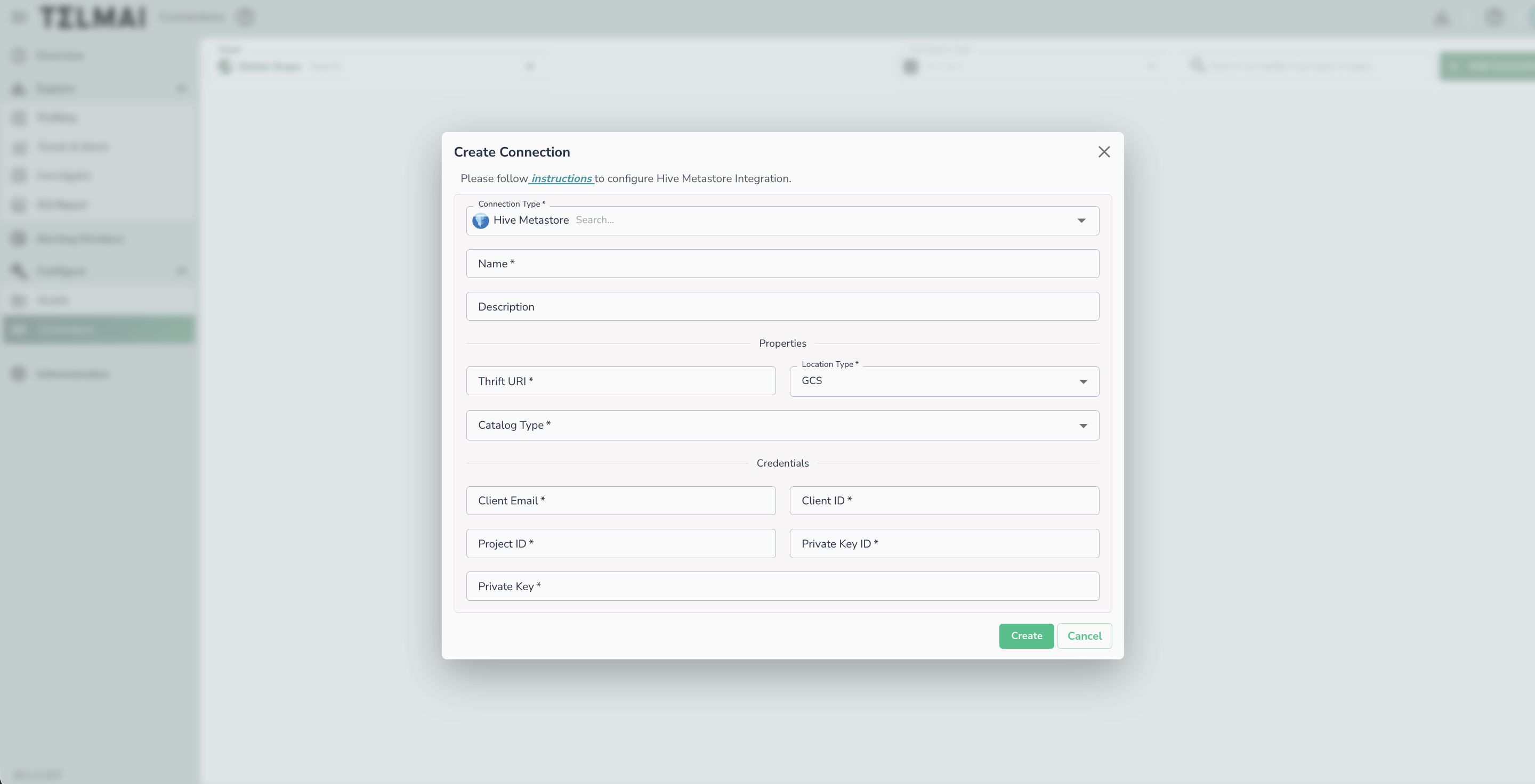 Hive Metastore Create Connection — GCS