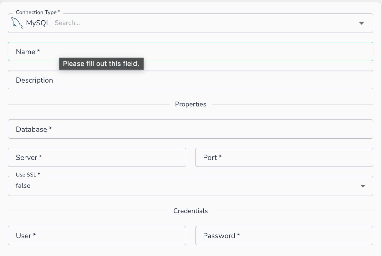 MySQL connection form