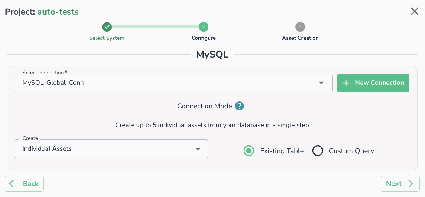MySQL asset configuration step