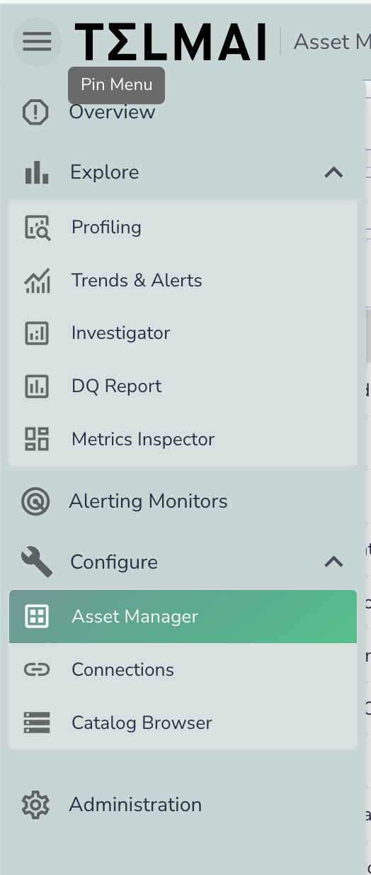 The left-side menu with Asset Manager highlighted under Configure